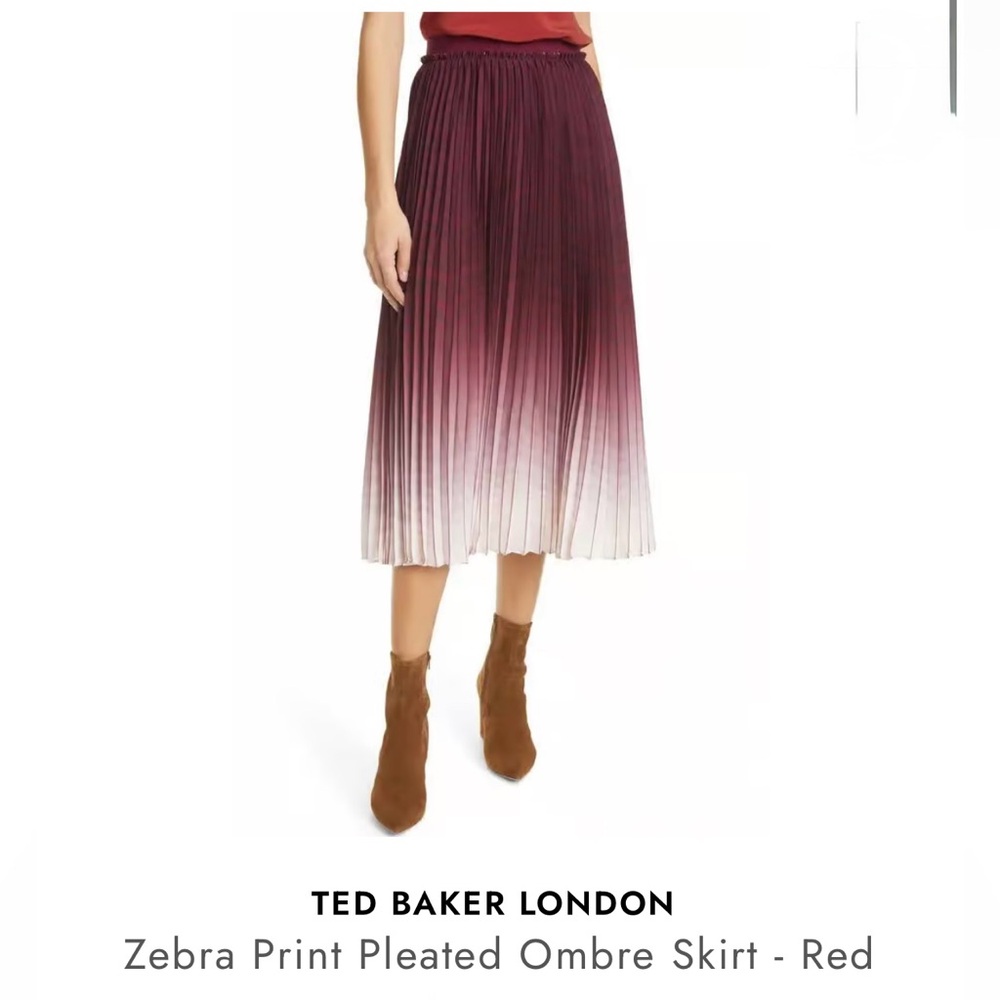 TED BAKER LONDON Zebra Print Pleated Ombre Skirt - oxblood Red 5 12